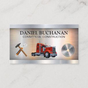 Red Semi Truck   Construction   Metal Saw Business Card