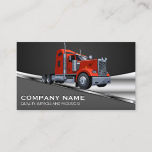 Red Semi Truck Logo   Metal Business Card