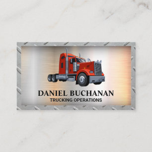 Red Semi Truck Metal Background Business Card