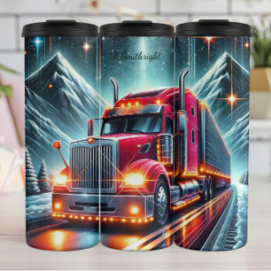 Red Semi Truck Mountain Night Thermal Tumbler