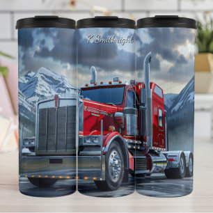 Red Semi Truck Mountainous Road Thermal Tumbler