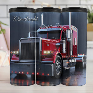 Red Semi Truck Night Reflections Thermal Tumbler