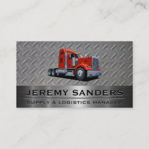Red Semi Truck   Steel and Metal Business Card