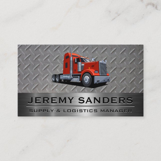 Red Semi Truck | Steel and Metal Business Card (Front)
