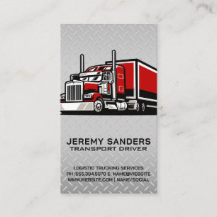 Red Semi Truck Transport   Diamond Plate Steel Business Card