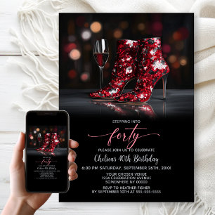 Red Sequin Boots 40th Birthday Party Invitation