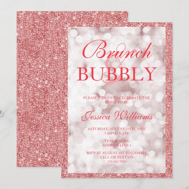 Red Sequins Brunch & Bubbly Bridal Shower Invitation (Front/Back)