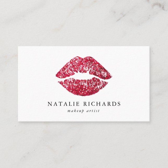 Red Sequins Glitter Lips Makeup Artist Business Card (Front)