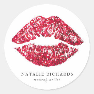 Red Sequins Glitter Lips Makeup Artist Classic Round Sticker