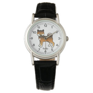 Red Sesame Shiba Inu Cartoon Dog & Name Watch