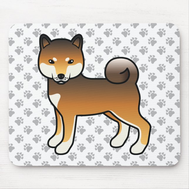 Red Sesame Shiba Inu Cartoon Dog & Paws Mouse Mat (Front)