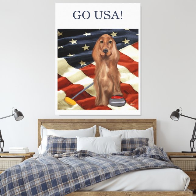RED SETTER CURLING  CANVAS PRINT (Insitu(Bedroom))