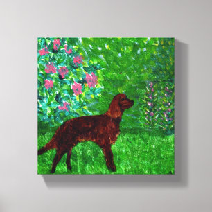 Red Setter in a Garden Mixed Media Dog Painting Canvas Print