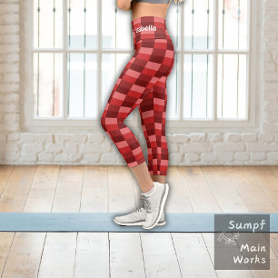 Red Shades Colour Blocks with Name Capri Leggings