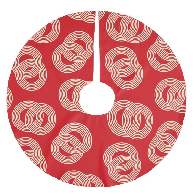 Red shades, interlocked striped rings pattern. brushed polyester tree skirt (Front)