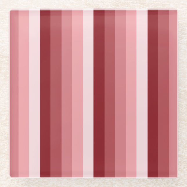 Red shadow stripes glass coaster (Front)