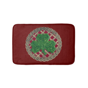 Red Shamrock On Celtic Knots Bath Mat