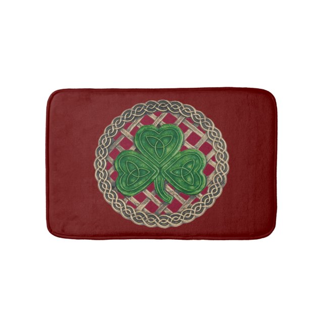 Red Shamrock On Celtic Knots Bath Mat (Front)