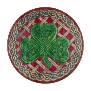 Red Shamrock On Celtic Knots Cutting Board