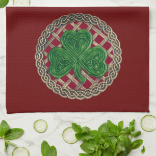 Red Shamrock On Celtic Knots Kitchen Towel