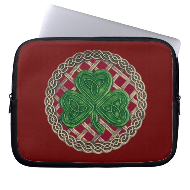 Red Shamrock On Celtic Knots Laptop Sleeve (Front)