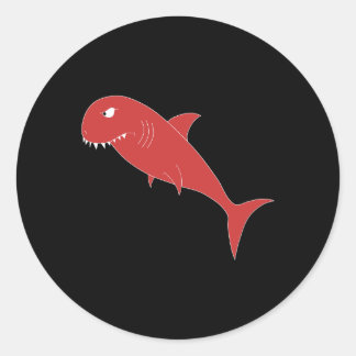 Red Shark on Black. Classic Round Sticker