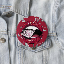 Red shattered glass and diamonds 10 cm round badge