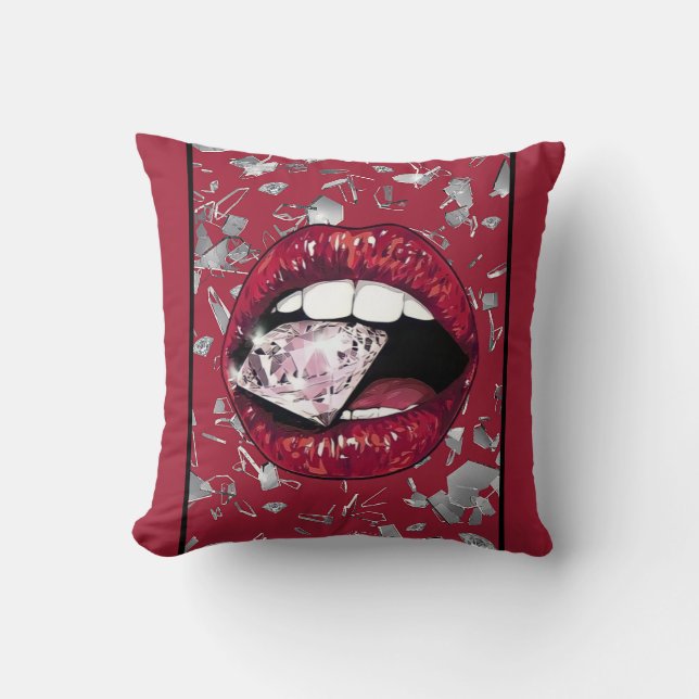 Red shattered glass and diamonds home decor cushion (Front)