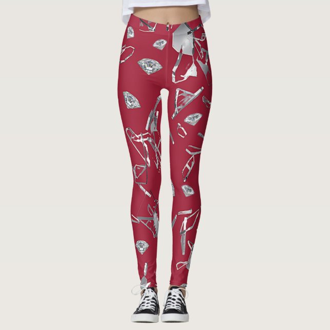 Red shattered glass and diamonds leggings (Front)