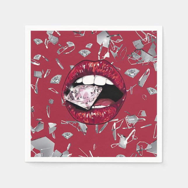 Red shattered glass and diamonds napkin (Front)
