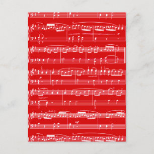 red sheet music postcard