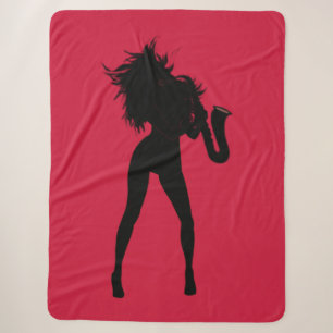 Red Sherpa Blanket with Saxophone Player Woman