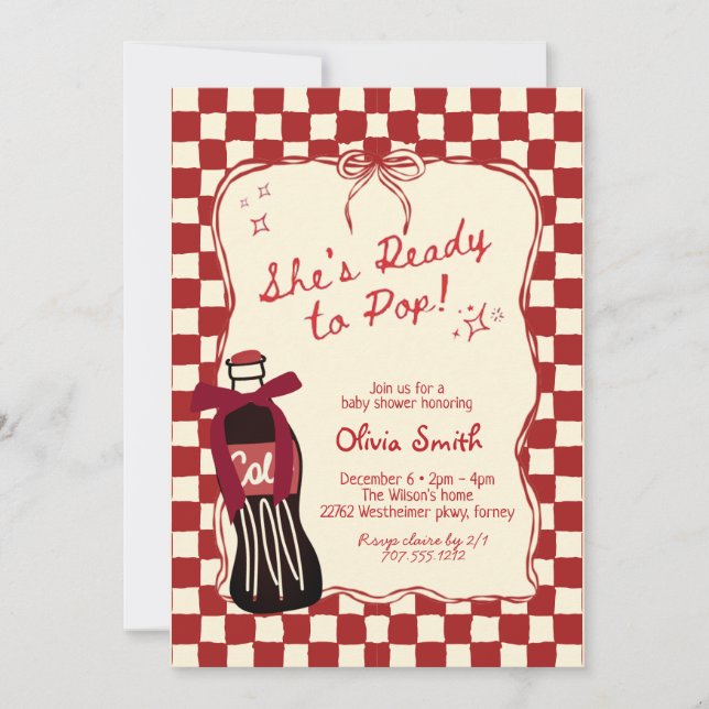 Red She's Ready to Pop Soda Baby Shower Invitation (Front)