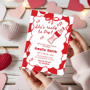 Red She's Ready to Pop Soda Baby shower Invitation