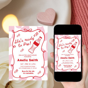 Red She's Ready to Pop Soda Baby shower Invitation