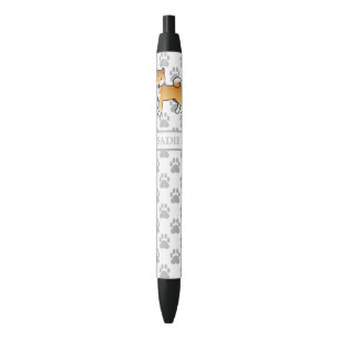 Red Shiba Inu Cute Cartoon Dog And Paws & Name Black Ink Pen