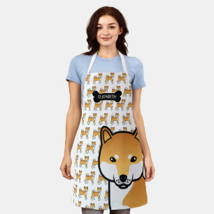 Red Shiba Inu Cute Cartoon Dog & Name Apron