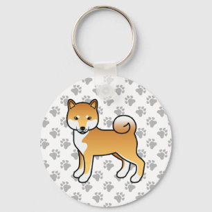 Red Shiba Inu Cute Cartoon Dog & Paws Key Ring