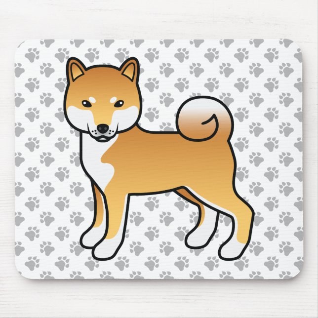 Red Shiba Inu Cute Cartoon Dog & Paws Mouse Mat (Front)