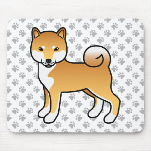 Red Shiba Inu Cute Cartoon Dog & Paws Mouse Mat