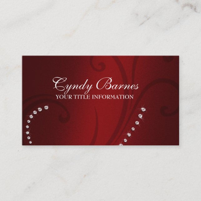 Red Shimmer and Crystals Business Card (Front)