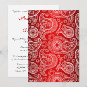 Red Shimmer Satin & Paisley Wedding Invitation
