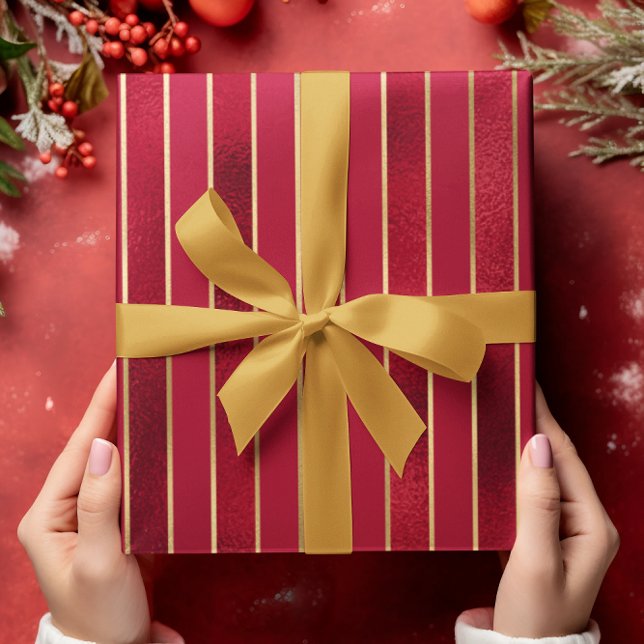 Red Shimmer Satin Striped Christmas Wrapping Paper (Creator Uploaded)