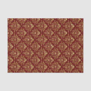 Red & Shiny Gold Floral Damasks Pattern Tissue Paper