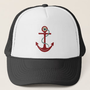 Red Ship Anchor with Heart Trucker Hat