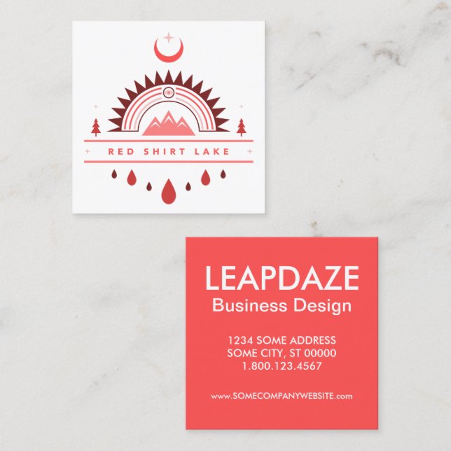 red shirt lake alaska rainbow moon square business card (Front/Back)