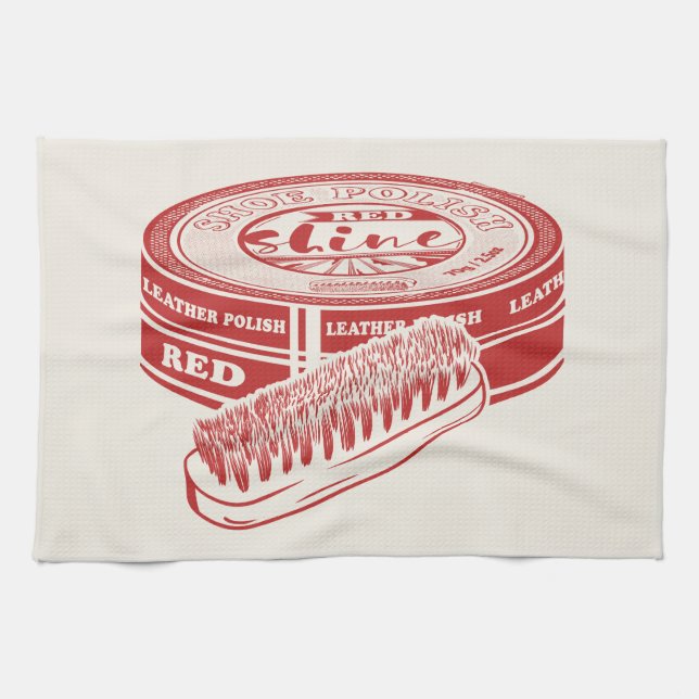 Red shoe polish tea towel (Horizontal)
