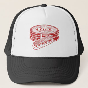 Red shoe polish trucker hat