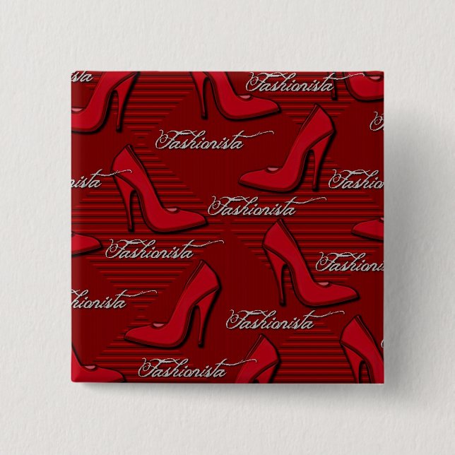 Red Shoes-Fashionista-Button 15 Cm Square Badge (Front)