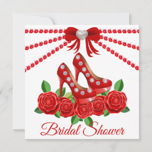 Red Shoes, Jewels And Roses Bridal Shower Invitation